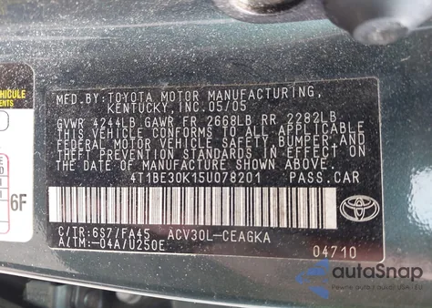 2005 Toyota Camry Xle from USA, damaged, VIN 4T1BE30K15U078201